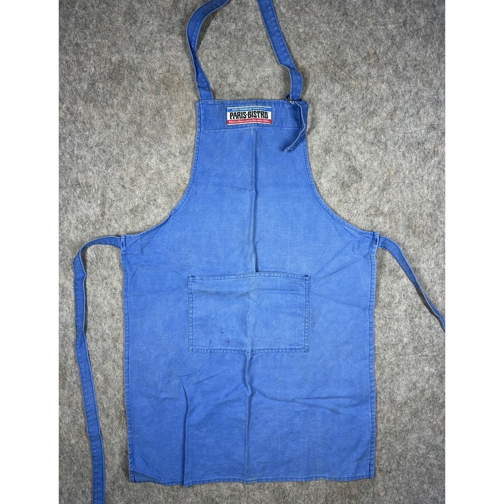 Paris Bistro Apron Blue Cotton Made USA Chef Kitchen Cooking Vintage Workwear